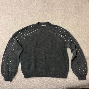 Charcoal Pearl-Studded Women's Sweater